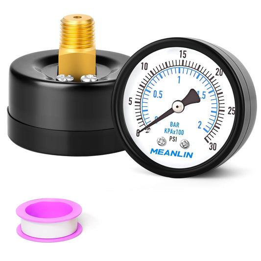 MEANLIN MEASURE 0-30Psi Well Pump Pressure Gauge 1/4" NPT 2" FACE DIAL for Pool Sand Filter Water Oil Air Pressure Test Back