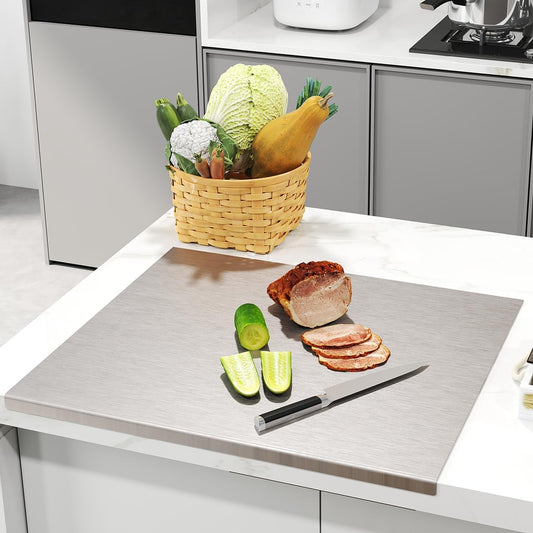 Nisorpa 304 Stainless Steel Cutting Board with Lip, Large Chopping Board for Kitchen with Rolling Pin, Cutting Boards for