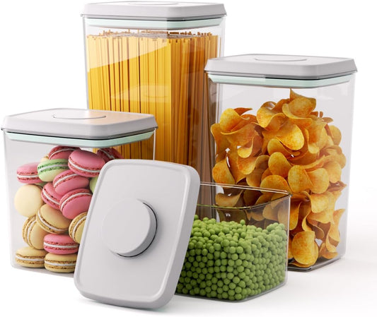 Pop Storage Set – 4 Pack Airtight Food-Grade Containers with Lids, BPA-Free, with Measurement Marks for Flour, Sugar, Pantry