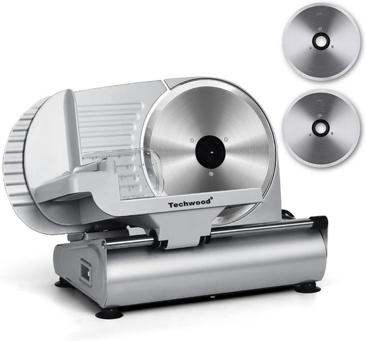 Meat Slicer, Techwood Electric Deil Food Slicer with Removable 9” Stainless Steel Blade, Deli Cheese Fruit Vegetable Bread