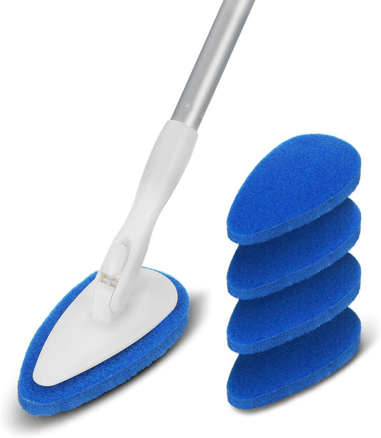 Qaestfy Shower Bathtub Tub Tile Scrubber Cleaning Brush with 51'' Handle, 5 Non-Scratch Scouring Pads, Adjustable Long