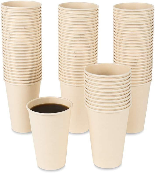 100 Count 12 oz Plant Fiber Disposable Light Brown Paper Coffee Cups, Perfect for Hot Drink, Hot Coffee, Hot Cocoa, Hot Tea,