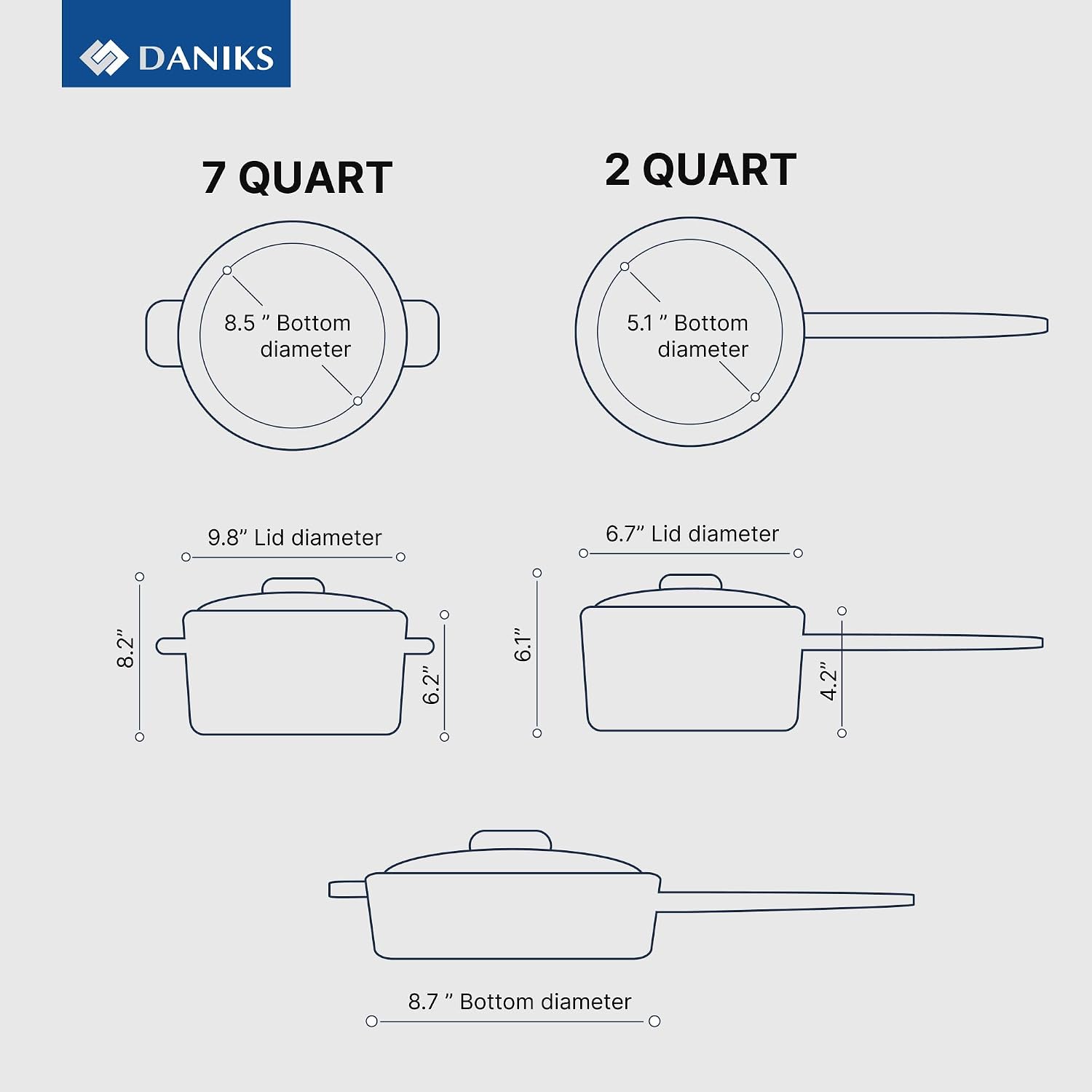Daniks Modern 11-Piece Stainless Steel Cookware Set with Glass Lids, Includes Saucepan and Frying Pan with Lid, Tri-Ply