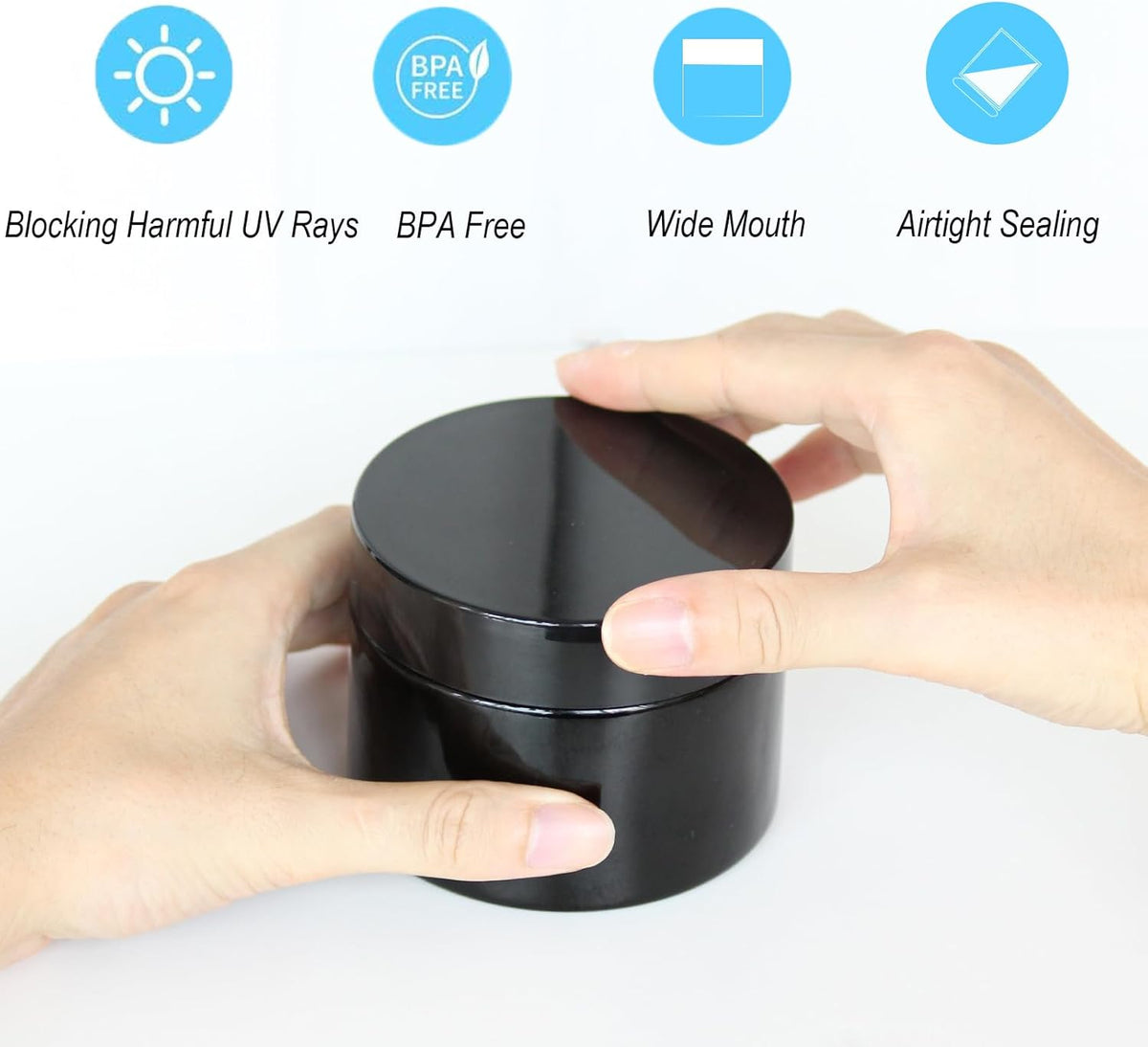 Black Glass Smell Proof Storage Jar 200ml Wide Mouth Airtight UV Protection Container for Spice Coffee