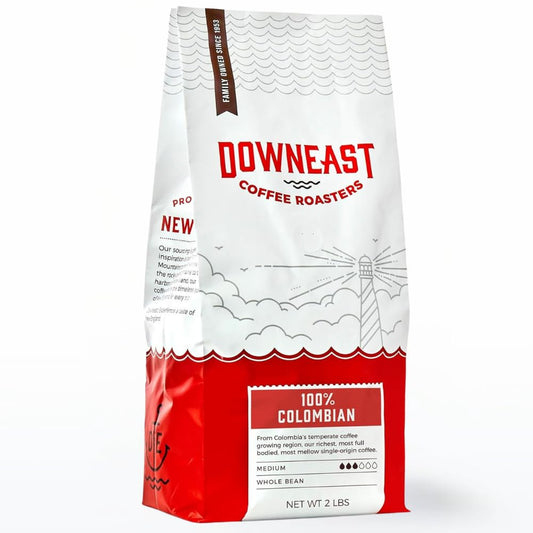 Downeast Coffee Roasters Whole Bean Coffee - 100% Colombian, Medium Roast, 100% Arabica Coffee - Dark Chocolate and Ripe