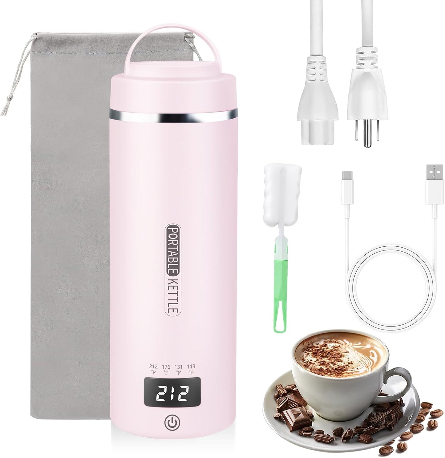 Travel Kettle Portable Electric Kettle with Plug-in Boiling & Keeps Warm via USB, Portable Water Boi