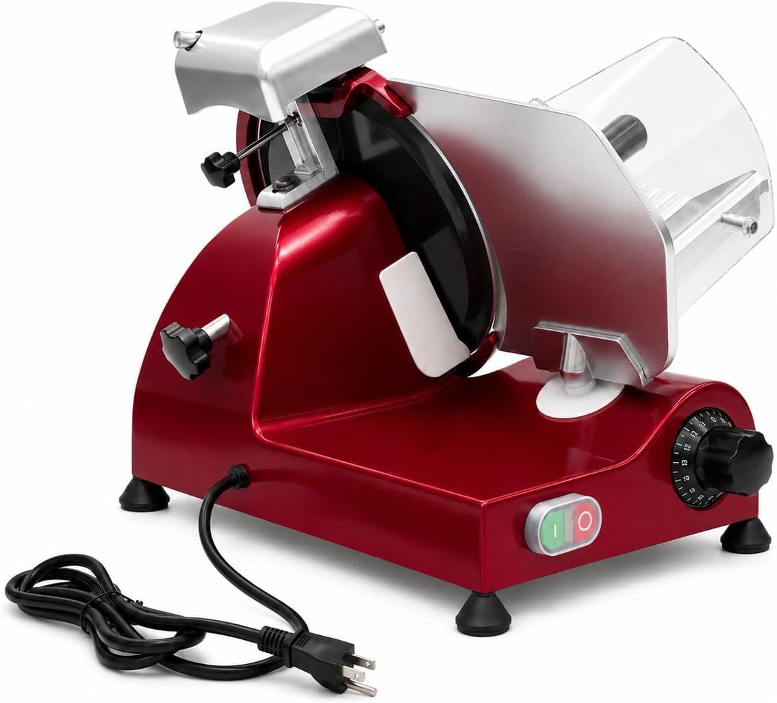 MS-10XT Premium 320W Electric Meat Slicer 10-Inch Stainless Steel Blade w/Non-sticky Teflon, Frozen Meat/Deli/Cheese/Food Slicer Low Noises Commercial and Home Use [ ETL, NSF Certified ]