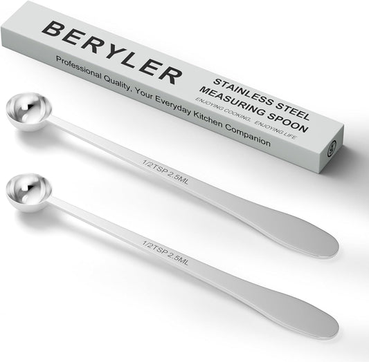 2PCS 1/2 Teaspoon(1/2tsp, 1/6tbsp, 2.5 ml) Single Measuring Spoon, Extra-long Handle Individual Measure Scoop, Stainless