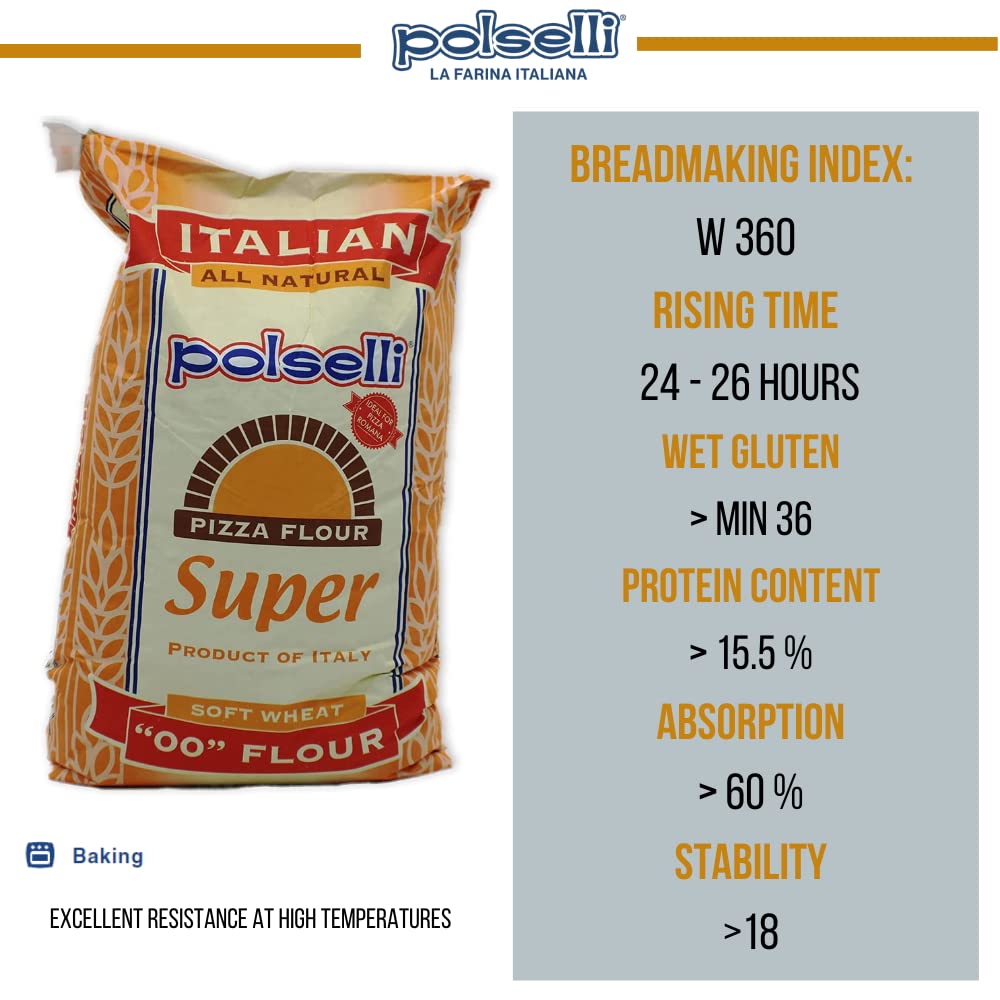 POLSELLI Super, Tipo 00 Double Zero Flour, Soft Wheat Flour, 25 kg (55 lbs)
