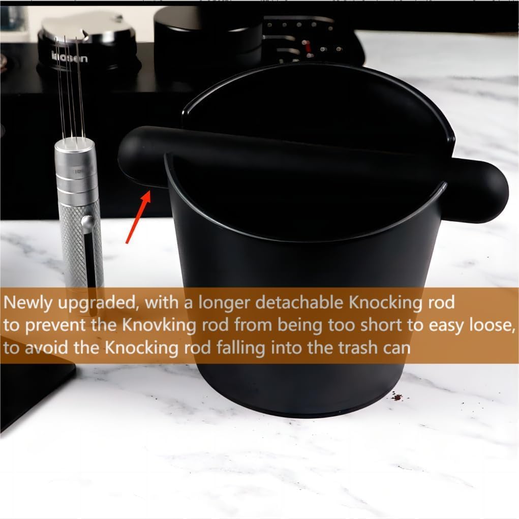 5 inch Coffee Knock Box Espresso Knock Box with a longer detachable Knocking Rod Shock-Absorbent Durable Non-Slip Base Espresso Machine Accessories Espresso Dump Bin for Home/Office
