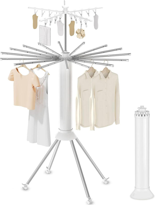 4-Legged Clothes Drying Rack Foldable, Double Dryer Rack with 20 Clips, Outdoor Laundry Drying Rack with 4 Pulleys,