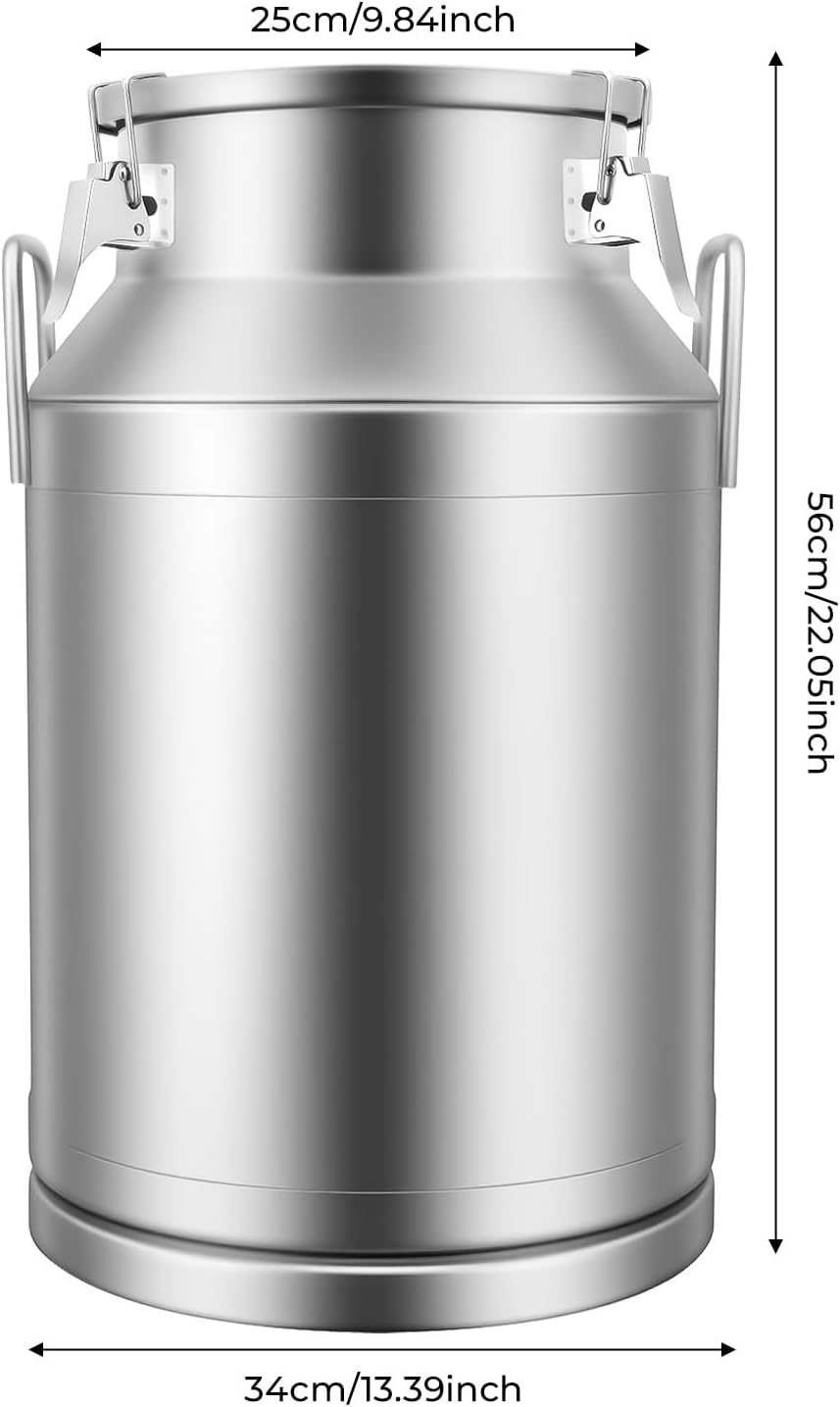 Large Liquid Container Storage, Bucket Rice Cereal Airtight Canister Container,Stainless Steel Milk Bucket With Sealing Lid and Carry Handle,for Wine, Oil Storage Transport (40L/10.6 Gal)