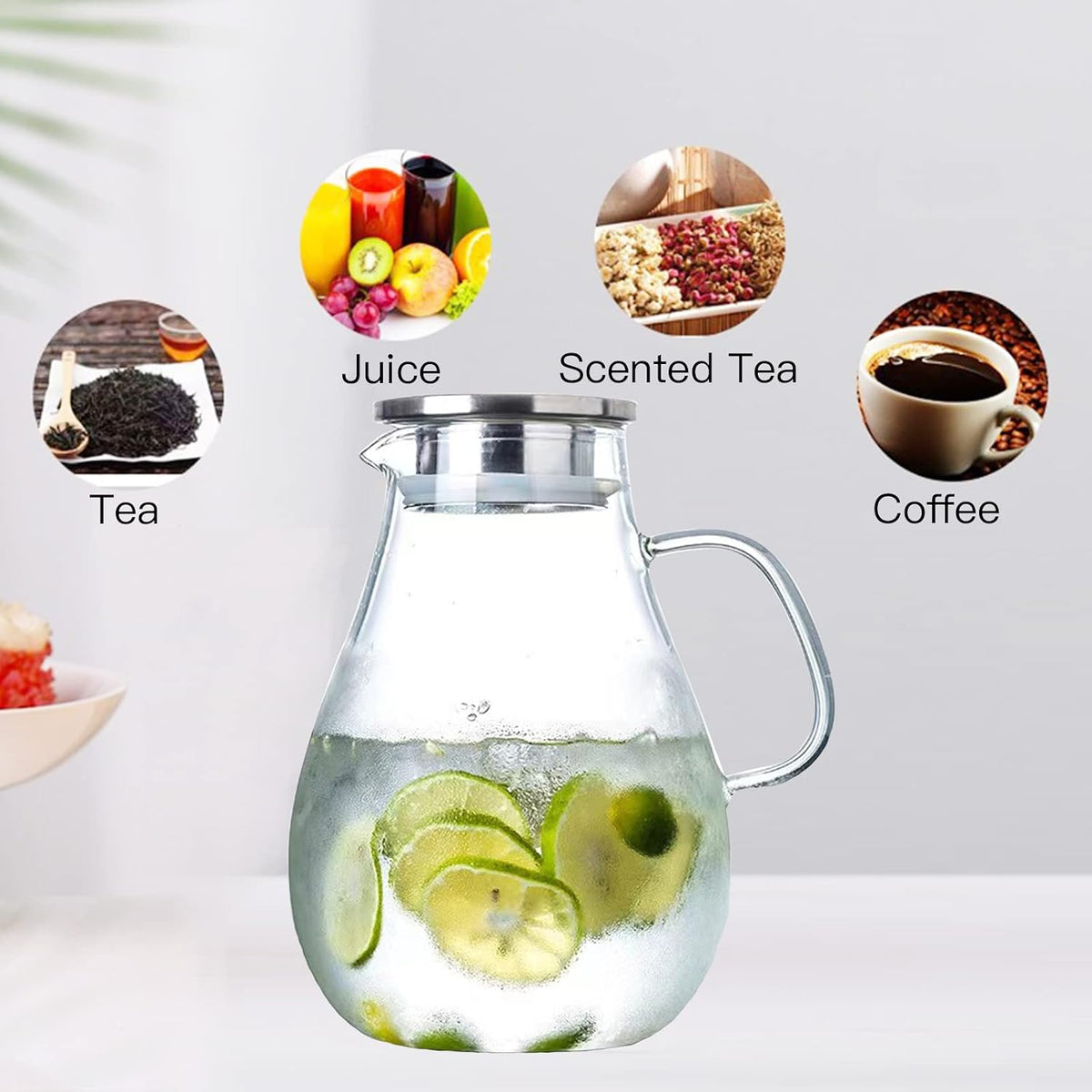 84.5oz Borosilicate Glass Teapot with 304 Stainless Steel Lid &amp; Built-in Strainer, Stovetop &amp; Microwave Safe Tea Kettle for Loose Leaf/Iced/Fruit/Herbal Tea, 2500ml Clear Pot