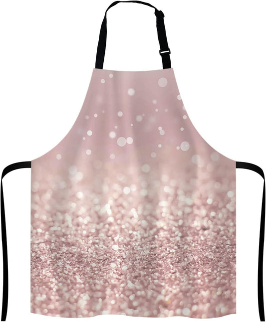 Rose Gold Rainbow Glitter Bib Apron with Adjustable Neck for Men Women,Suitable for Home Kitchen Cooking Waitress Chef Grill