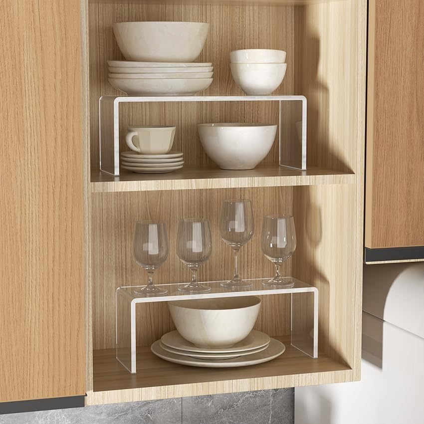 4 Packs Cabinet Organizer Shelf, Acrylic Kitchen Counter Shelves Organizer, Spice Rack for Dishes, Spices, Soda Cans and Bottles（12.4 x 4 x 4.6 inch）