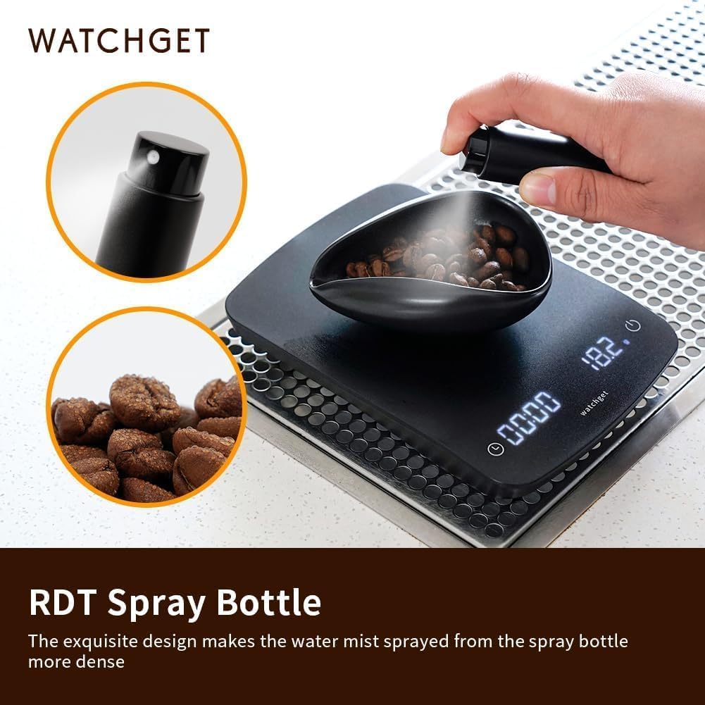 watchget Coffee Bean Dosing Cup &amp; RDT Spray Bottle Kit, Black | 10ml Static Reducing Sprayer; Ceramic Single Dose Tray for Coffee &amp; Tea;Espresso Brewing Accessory for Home &amp; Espresso Bars