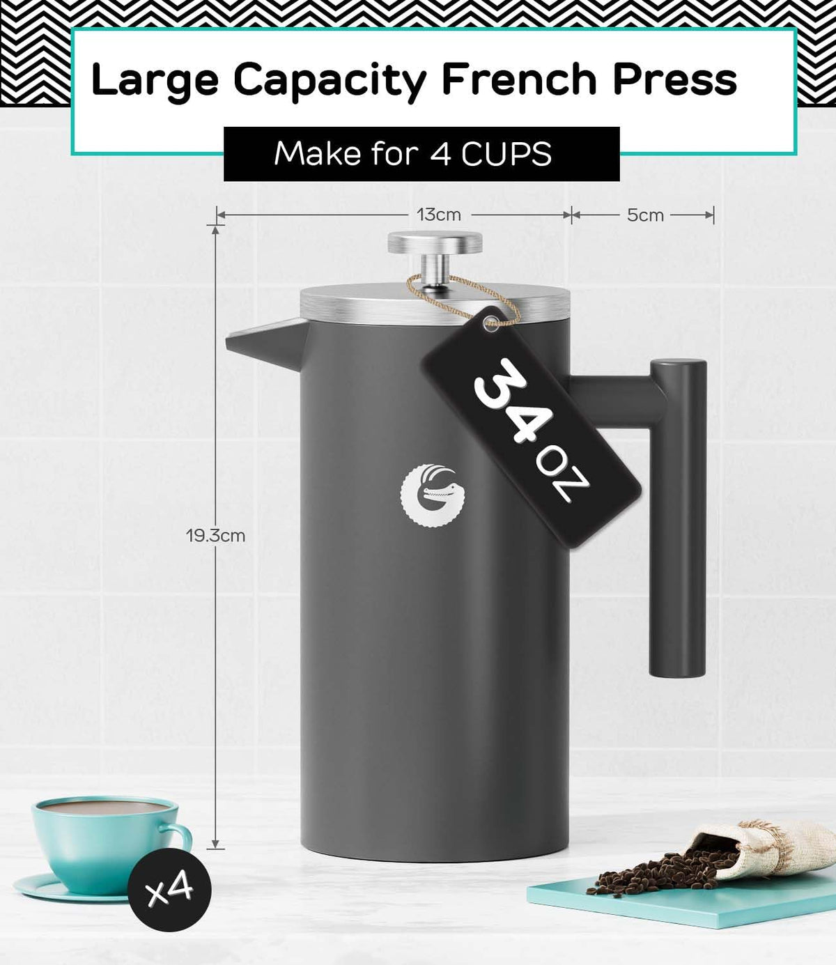 Coffee Gator French Press Coffee Maker 34 oz