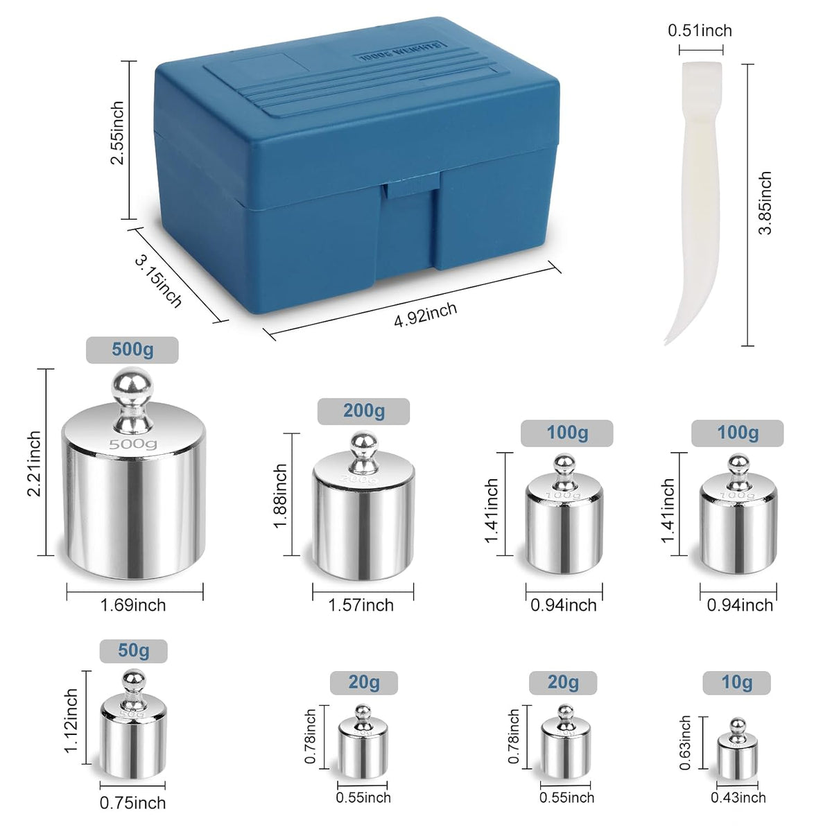 QP Calibration Weights 1000g, 8PCS OIML Class M1 High Precision Scale Calibration Weight Set, 10g 20g 50g 100g 200g 500g Calibration Weight with Tweezers for Digital Scale, Gram Scale, Lab Scale | 10g 20g 50g 100g 200g 500g Calibration Weight with Tweezer
