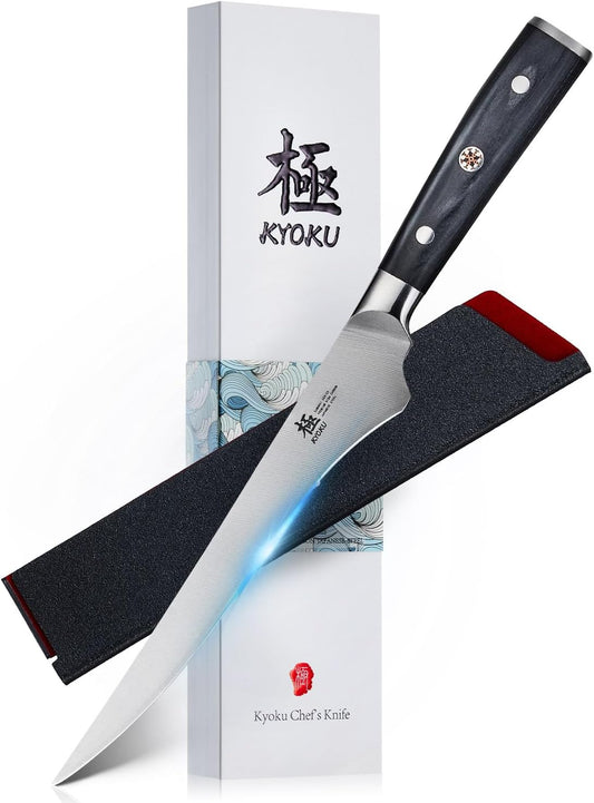 KYOKU 6.5" Boning Knife for Meat Cutting, Samurai Series Filet Knife with Pakkawood Handle, Japanese High Carbon Steel, Full