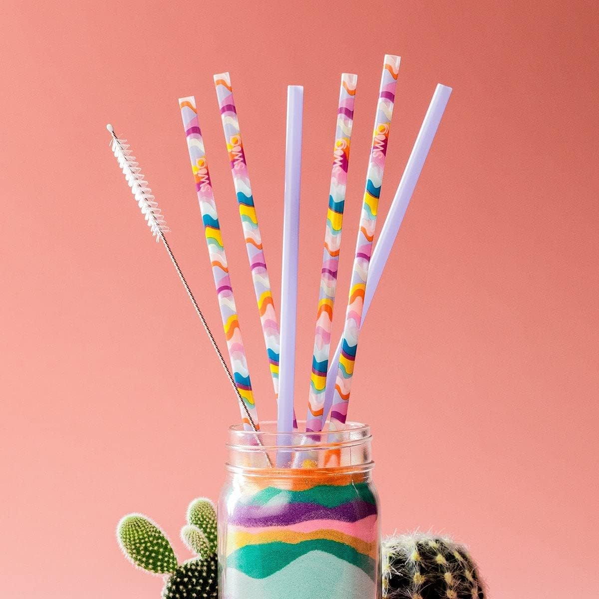 Swig Life Reusable Straw Set with Cleaning Brush, Bazaar + Teal | Reusable Straw Set - Cleaning Brush Included - 14 Inch Long - Accessories for Cups &amp; Mugs