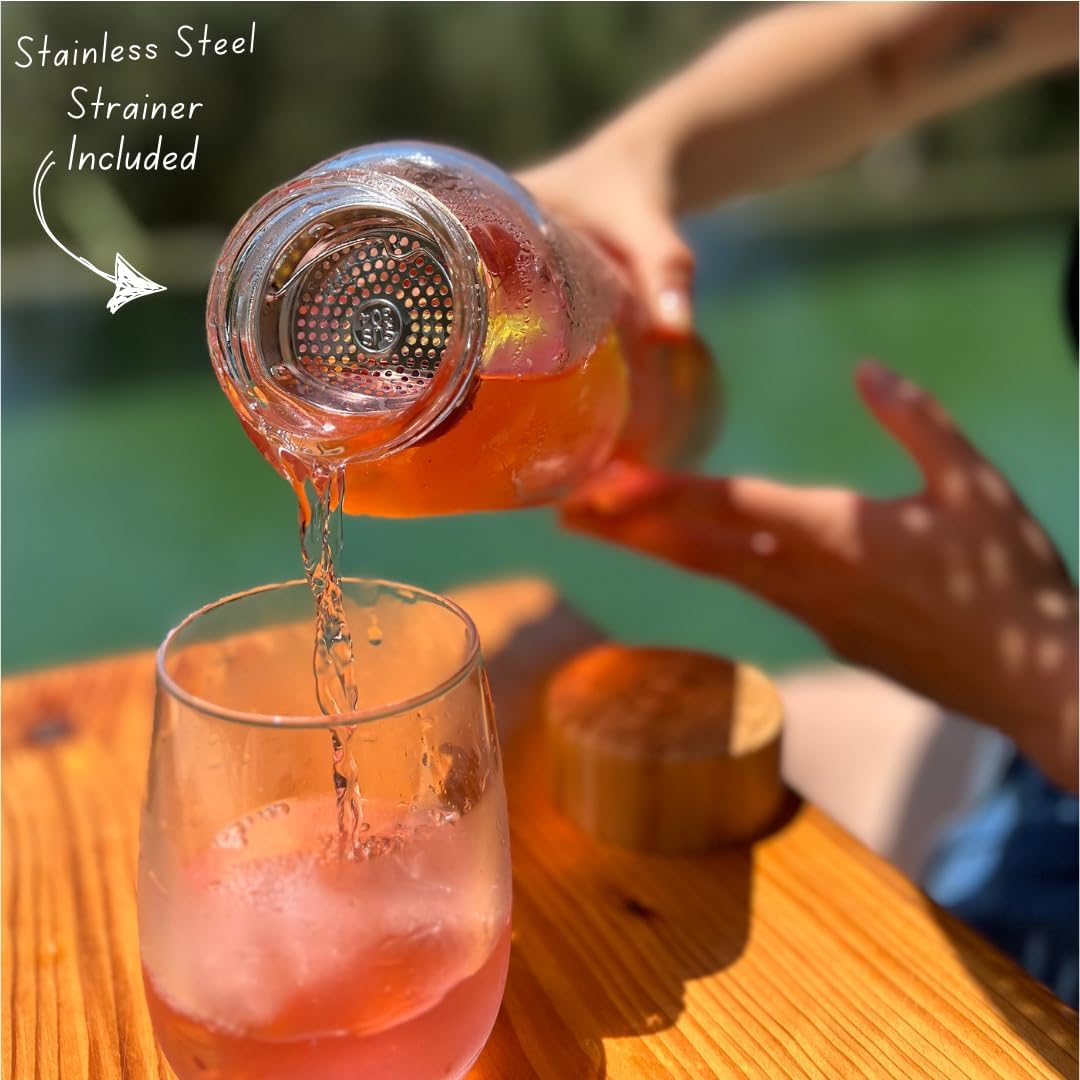 mayu, Pure Glass Reusable Water Bottle w/Bamboo Lid (1 Liter), 100% Grade-A Borosilicate Glass, Modern Minimalist Design, Leak Proof, Eco Friendly, Great for Outdoor &amp; Everyday Use, Dishwasher Safe