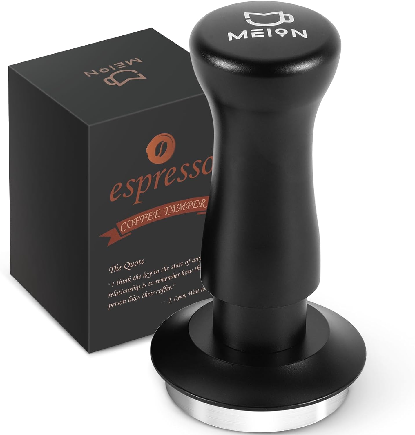 MEION Espresso Tamper 49mm Coffee Tamper, Calibrated Dual Spring Loaded Barista Tamper with Stainless Steel Base, Comes with aluminum storage pad (49MM, Black)