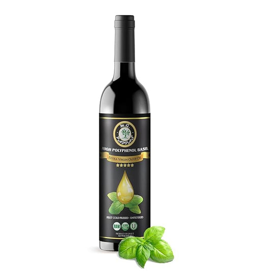 M.G. PAPPAS High Polyphenol Rich Basil Infused Olive Oil - Extra Virgin Olive Oil - Over 500mg/kg - Cold Pressed &
