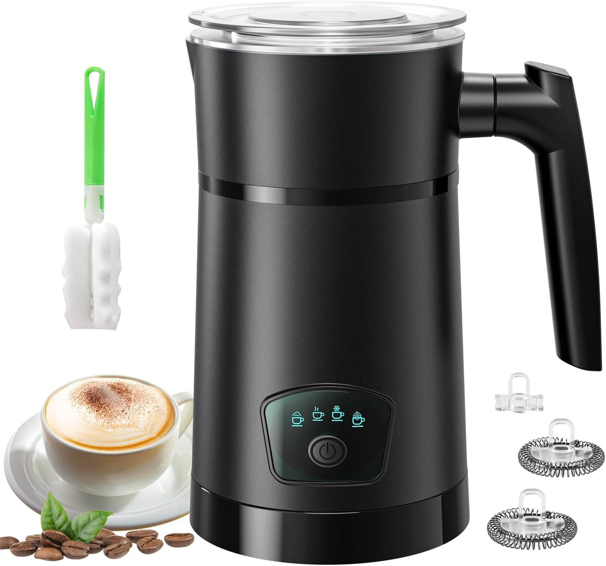 Milk Frother, 4-in-1 Electric Milk Steamer, Warm and Cold Foam Maker, 1 min Fast Frothing, 11.8 oz/350 ml Milk Warmer, Frother for Coffee Latte, Cappuccino, Macchiato, Auto Shut-Off
