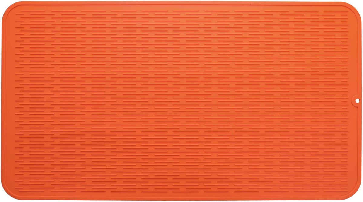 Silicone Dish Drying Mat for Multiple Usage,Easy clean,Eco-friendly,Heat-resistant Silicone Mat for Kitchen Counter or Sink,Refrigerator or Drawer Liner Orange 4XL 32 inches x 18 inches
