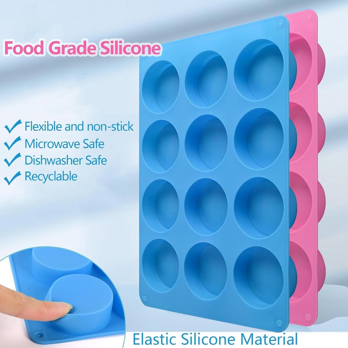 Round Chocolate Cookie Molds,SAGOOITS 12-Cavity Cylinder Chocolate Silicone Molds for Cookies Candy Jelly Mini Cakes and Muffin(2 PCS)