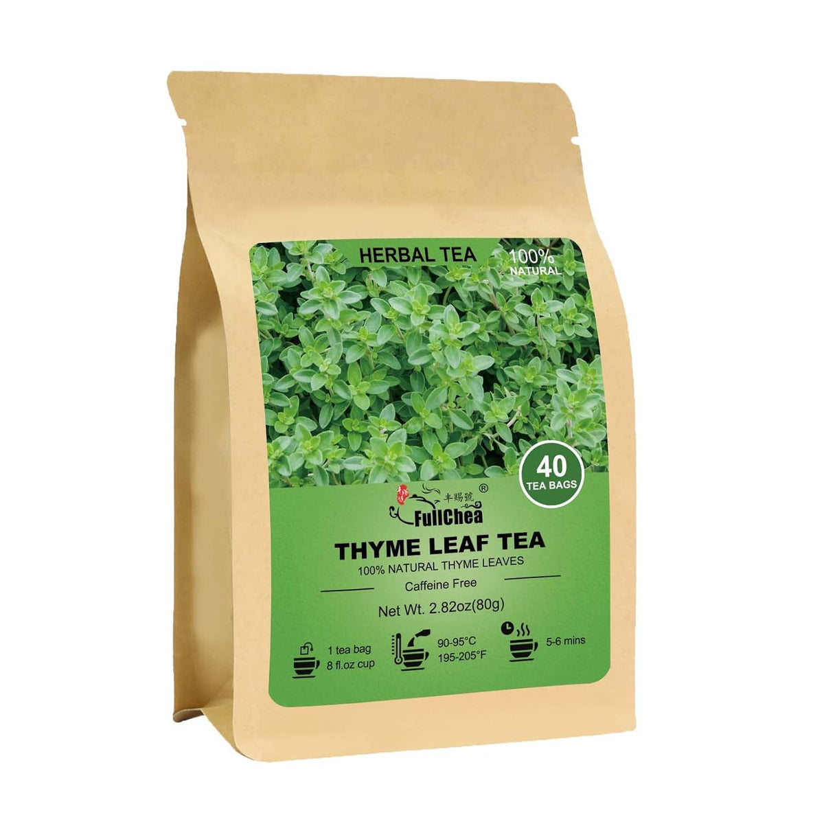 FullChea - Thyme Tea Bags, 40 Count, Dried Thyme Leaves | 100% pure dried thyme herbal tea, Non-GMO &amp; caffeine-free, easy to brew hot or iced
