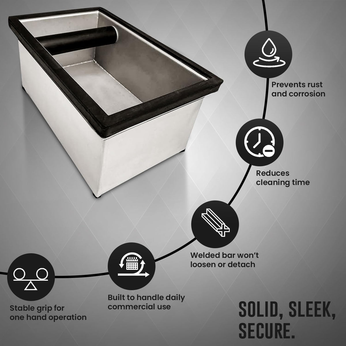 Rattleware Stainless Steel Heavy-Duty Knock Box Chute – Durable Espresso Puck Disposal Bin with Welded Rubber Bar – Fits Coffee Stations, Café, Restaurant, Hotel, or Home Use (9.25"x5.5"x4")
