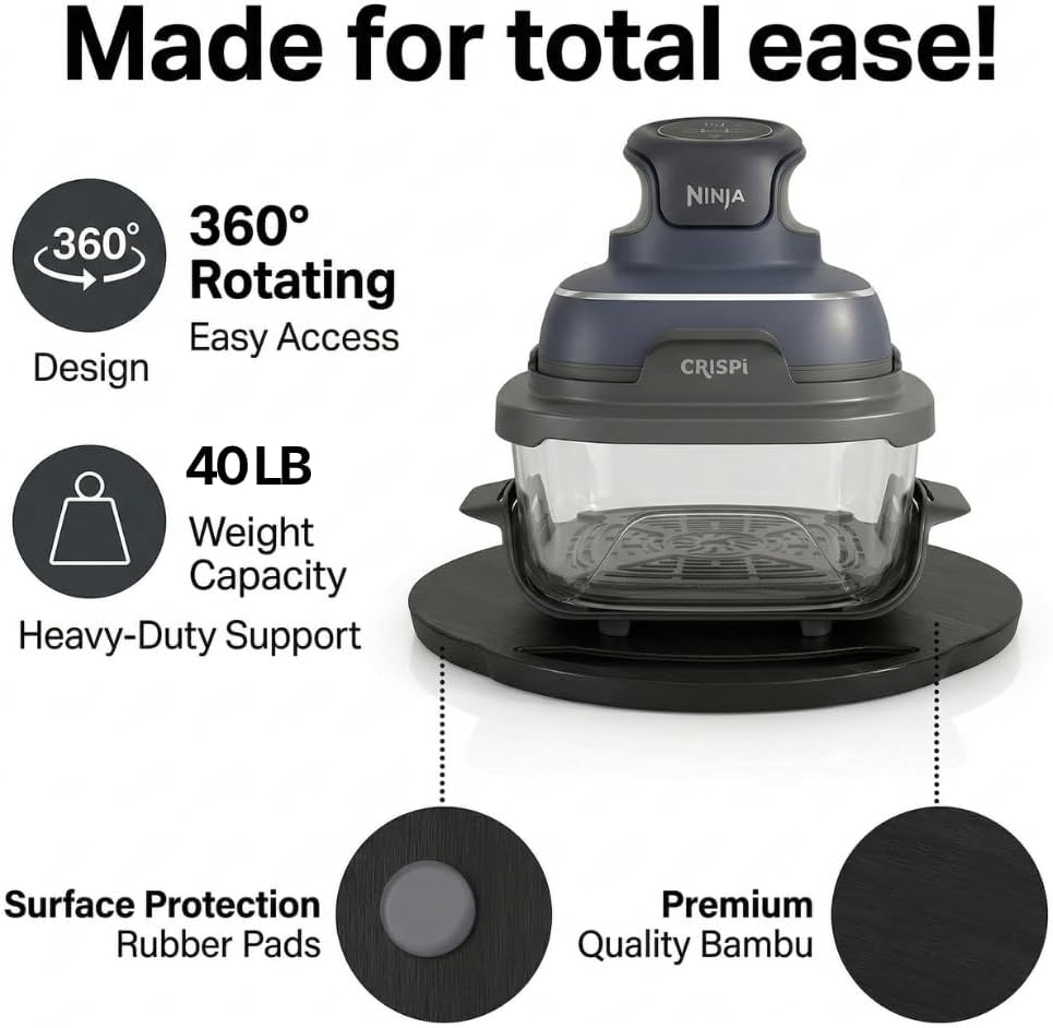 Ibyx Elegant Round Sliding Tray Compatible with Ninja Crispi Air Fryer and Instant Pot - Sturdy, Slides Easily from Under The Cabinet (Black, 13”)