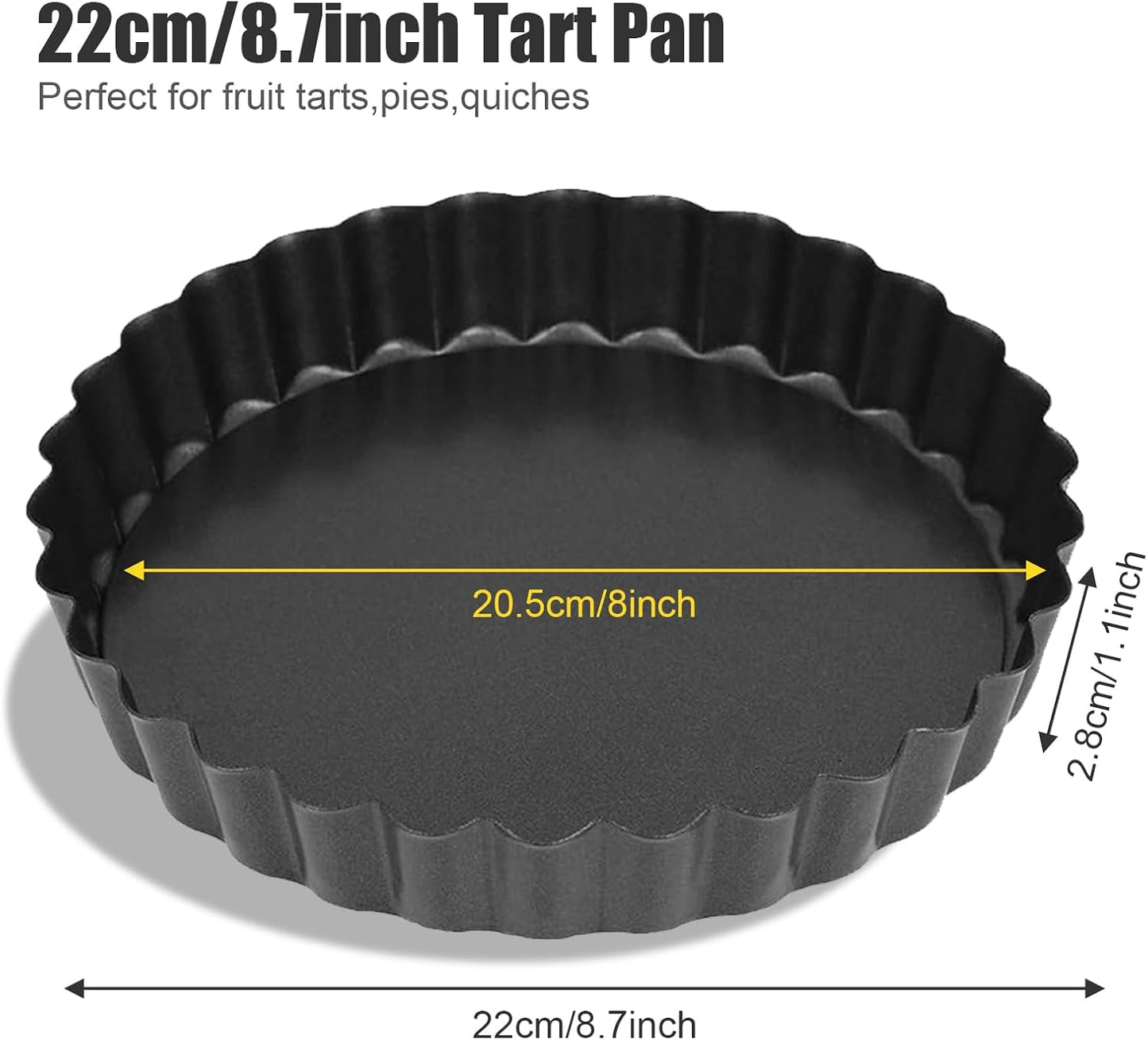 Tart Pan Removable Bottom 8 Inch Tart Pans Round Nonstick Quiche Pan Carbon Steel Quiche Baking Dish with Fluted Edges Fruit Tart Molds for Baking Pie Mold Pizza Chiffon Cake Dessert
