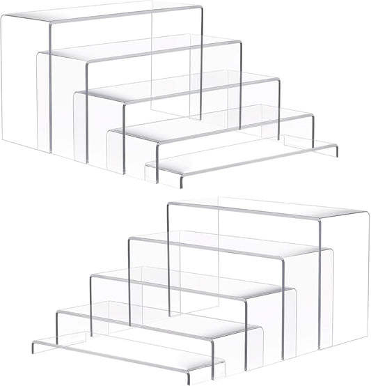 Goabroa Large Acrylic Display Risers, 2 Sets 10 Pcs Rectangular Clear Acrylic Display Stands for Funko Pop Figures, Cupcake