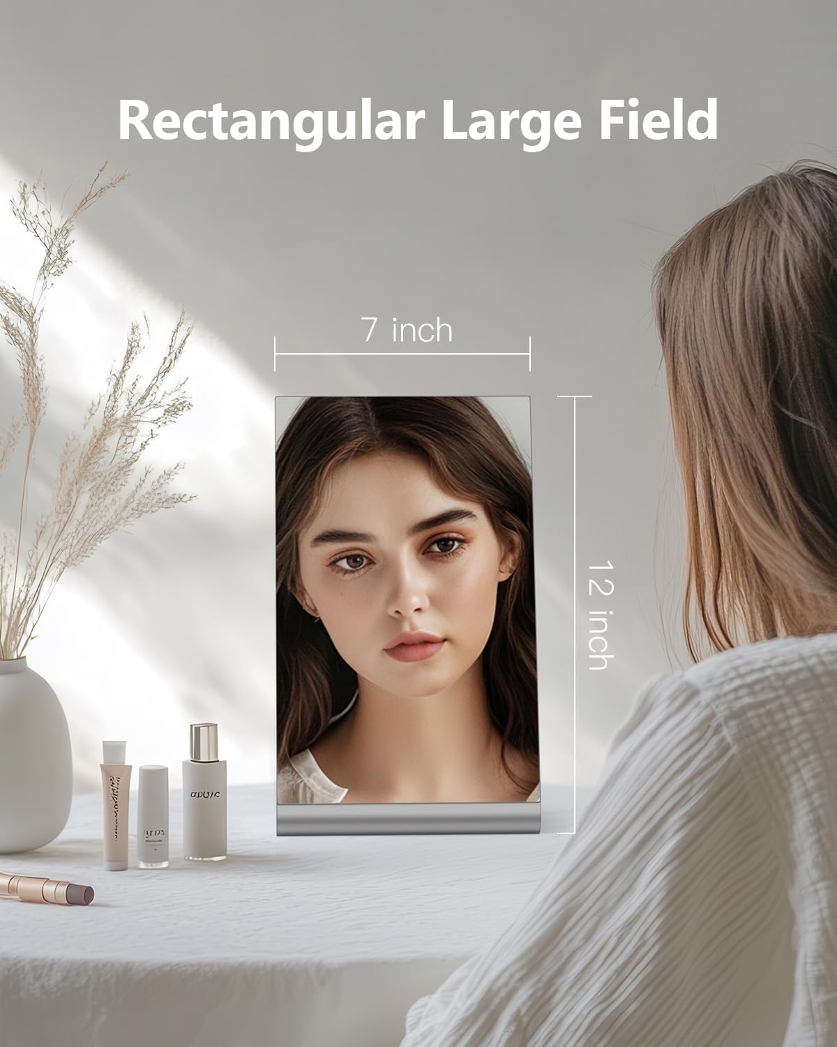 NEZZOE 12"x7" Frameless Makeup Mirror, Minimalist Free Standing Desk Mirror | Flat Vanity Mirror for Bathroom Countertop, Desk or Jewelry Display, Perfect for Makeup &amp; Shaving