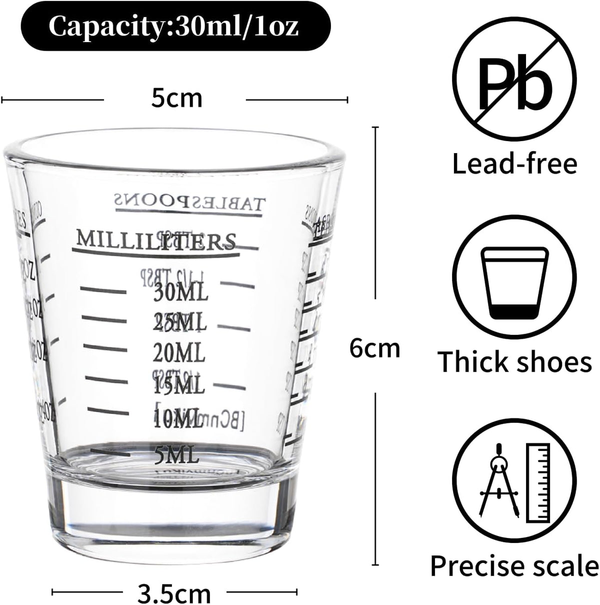 Shot Glasses Measuring cup Espresso Shot Glass Liquid Heavy Glass Wine Glass 2 Pack 26-Incremental Measurement 1oz, 6 Tsp, 2 Tbs, 30ml (Black and Red)