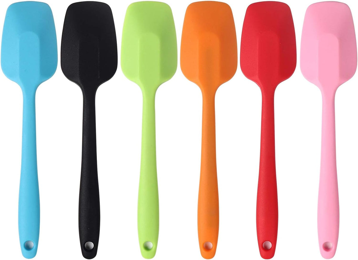MOACC Silicone Spatulas, 8.2 inch Small Rubber Spoon Spatula Heat Resistant Seamless One Piece Design Non-Stick Spoonula Flexible Scrapers Baking Mixing Tool (6 Pcs)