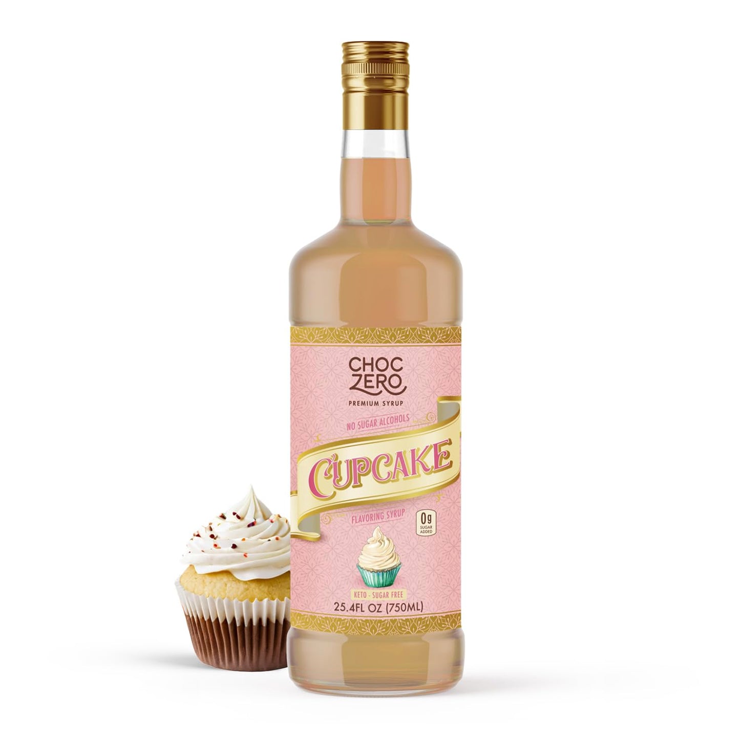 ChocZero Sugar Free Coffee Syrup, Cupcake Flavor, No Sucralose Simple Syrup Drink Mix, Birthday Cake Frappe, Protein Shakes & Baking, All Natural, 25.4 Ounces (Pack of 1)