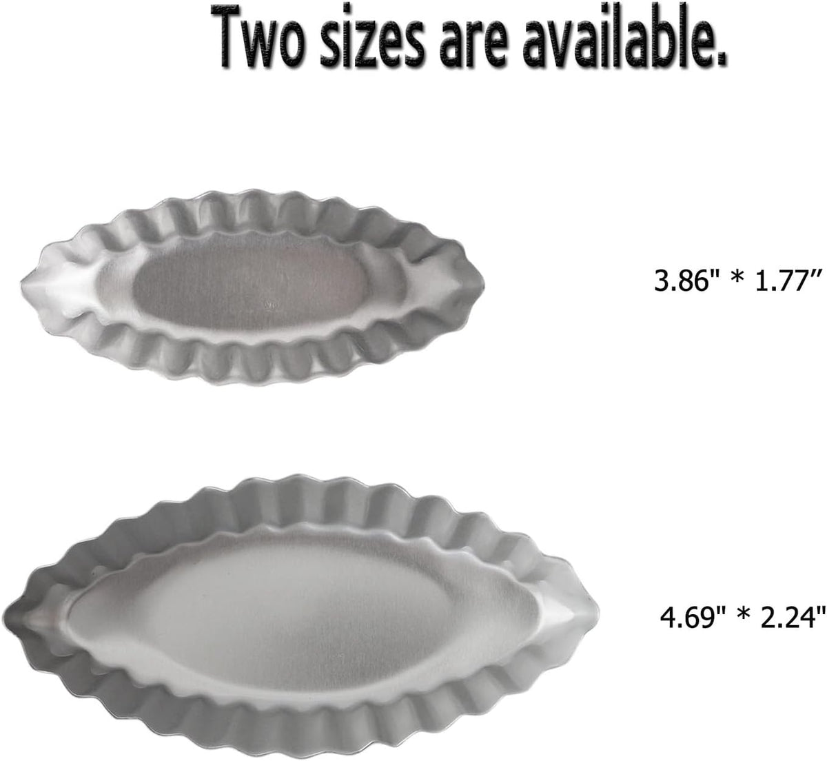 Aluminum Boat Tart Pan Fluted Oval Baking Mold, Small Wavy Tartlet | 10-Pack Flower Edge Tart Tins Pudding Tray for Small Desserts, Quiches, Pudding (4.69 x 2.24 x 0.67 Inch)