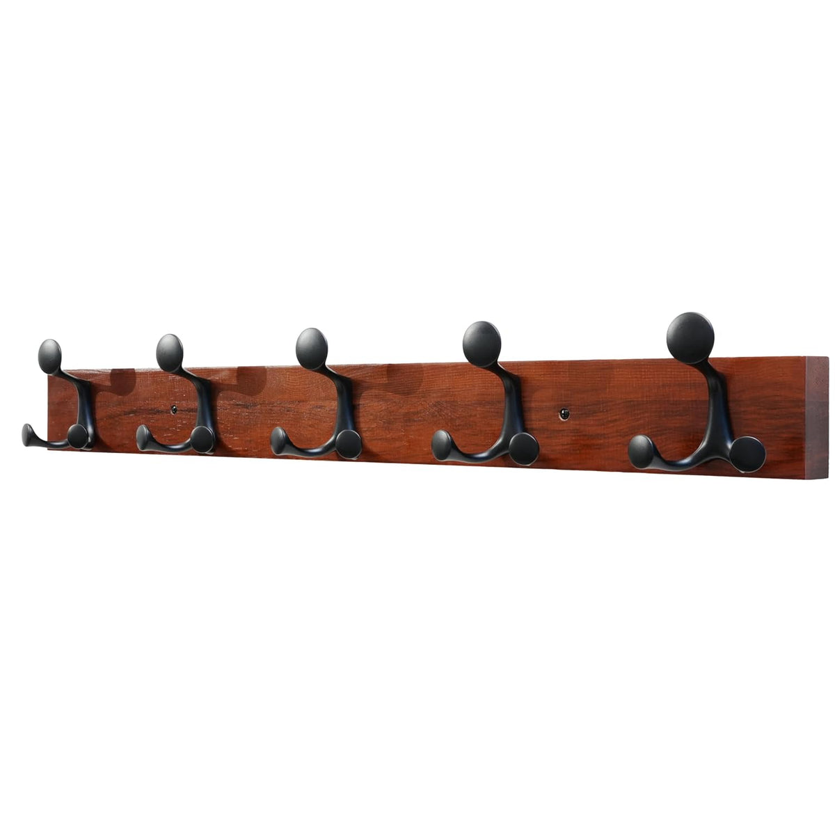 Skoloo 30-Inch Cherry Wood Coat Rack Wall Mount with 5 Triple Hooks - Ideal for Family Entrances, Classrooms, and Pet Supplies Storage