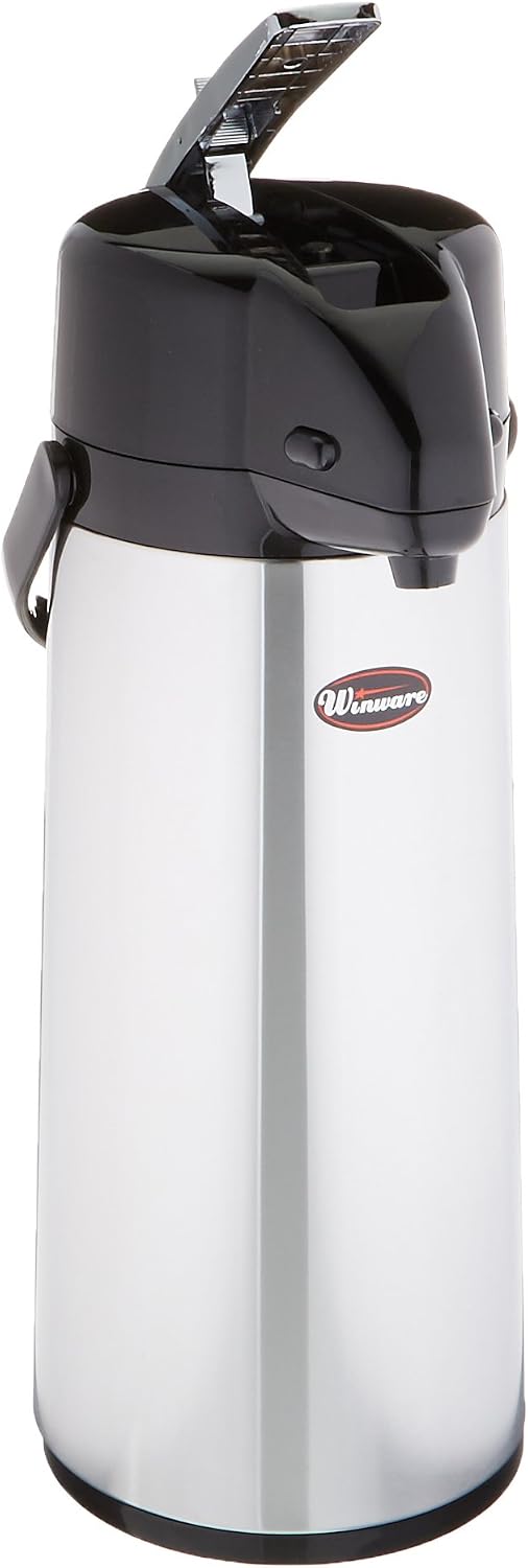 Winco 2.5 L Lined Stainless Steel Airpot, Body | Keeps hot longer, Restaurant service, Great for Water, Juice, Soft Drinks and Cocktails