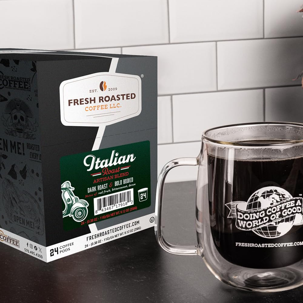 Fresh Roasted Coffee, Italian Roast, Dark K-Cup Pods for Keurig Brewers, Dark Roast, Kosher, 24 Count (Pack of 1)