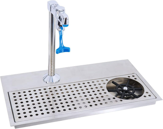 Pitcher Rinser, Stainless Steel Recessed Countertop Cup Washer with Glass Filler Faucet and Drain pan for Home Bar cafe shop