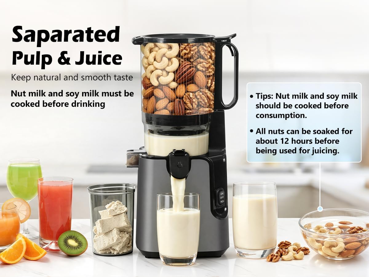 Juicer Machines with 5.8" Large Feed Chute, Cold Press Juicer For Whole Vegetables and Fruits, 400W Professional Slow Masticating juicer Easy to Clean for Batch Juicing (Titanium Gray)