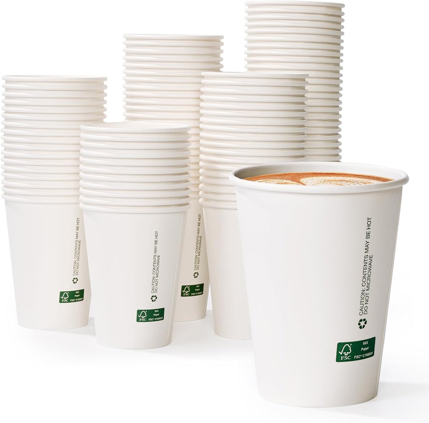 LITOPAK 200 Pack 12 oz Disposable Paper Coffee Cups, White FSC Hot Coffee Cups for Multiple Drinks f