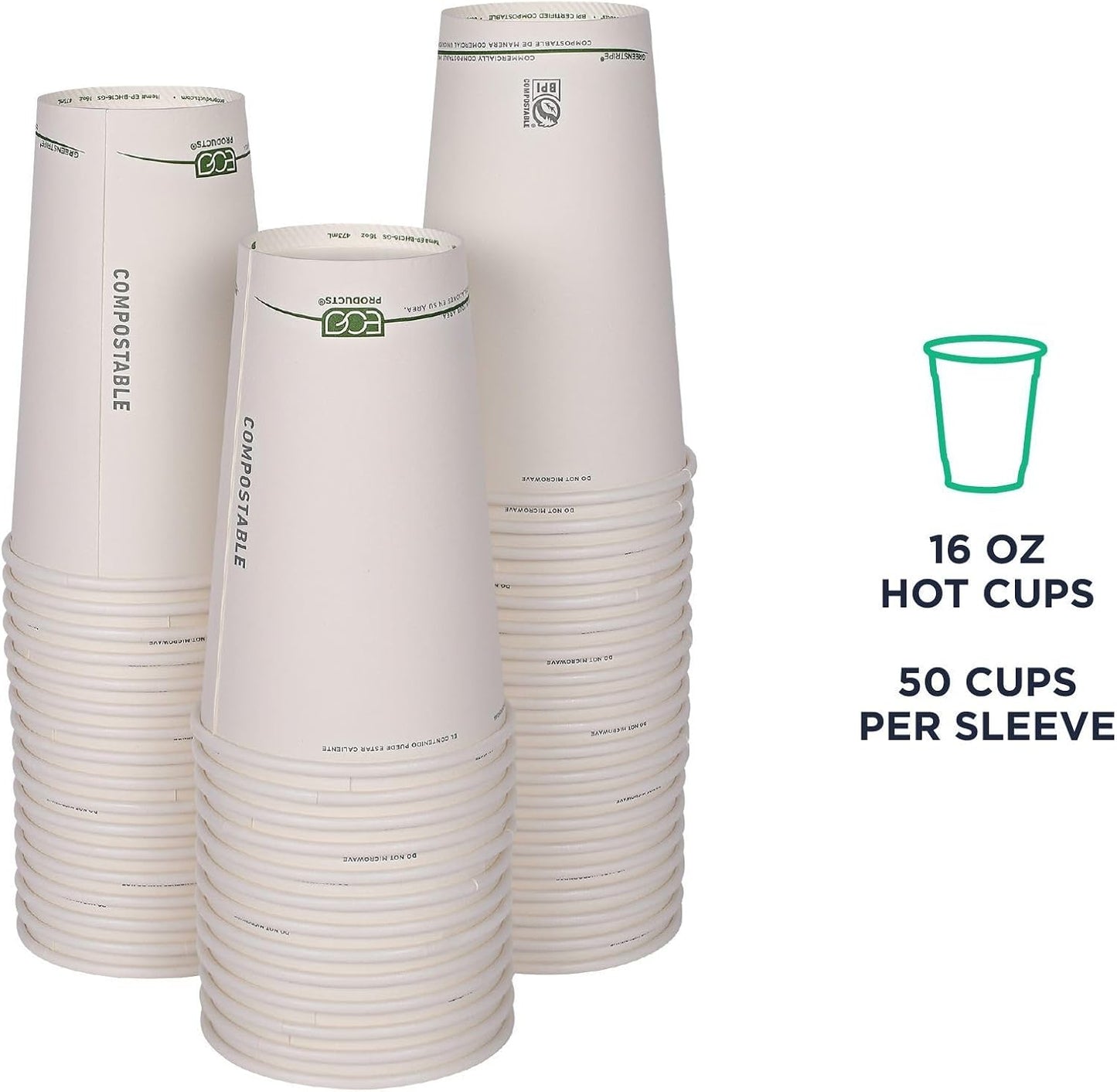 ECO PRODUCTS GreenStripe Disposable Paper Hot Cups, 16 oz, 1000 Count