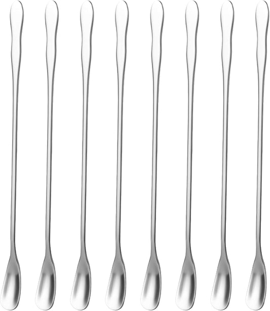8 PCS Stainless Steel Coffee Stirrers - Long Spoon Reusable Cocktail Stir Sticks - 7.87 Inch Bar Spoon for Stirring Coffee,