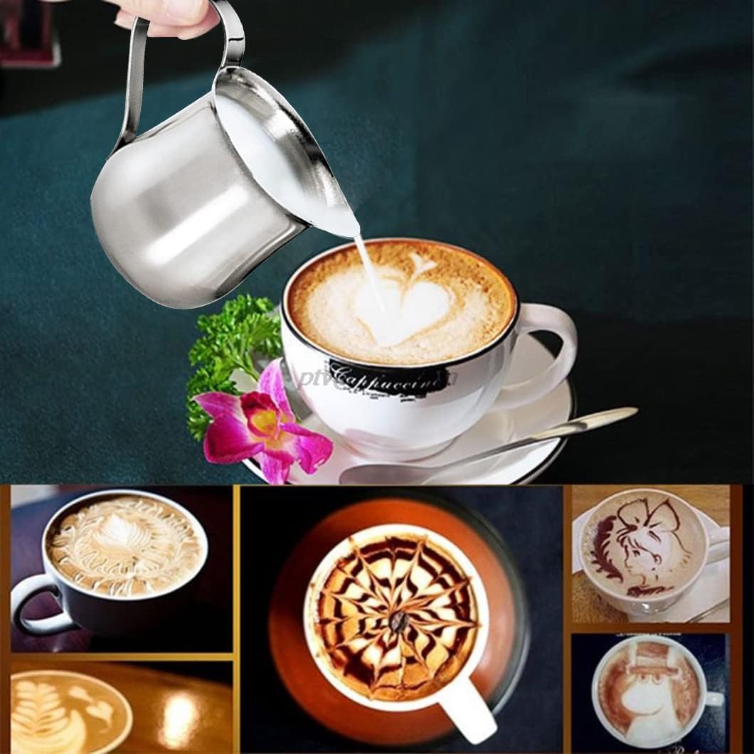 Rolin Roly 2Pcs 1.5 oz Milk Frothing Pitcher Stainless Steel Small Bell-Shaped Creamer Mini Coffee Jug for Barista Cappuccino Espresso Cups Latte Art Pitcher