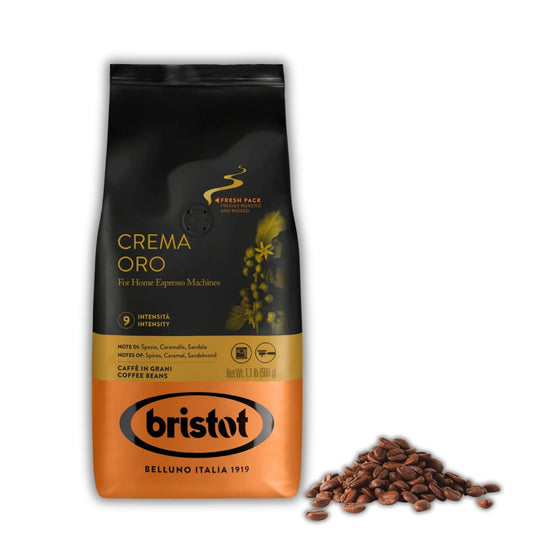 Bristot Crema Oro Italian Whole Espresso Beans – Medium Roast Coffee – Smooth &amp; Aromatic with Notes of Spices, Caramel &amp; Sandalwood – 1.1 lb (500 g)